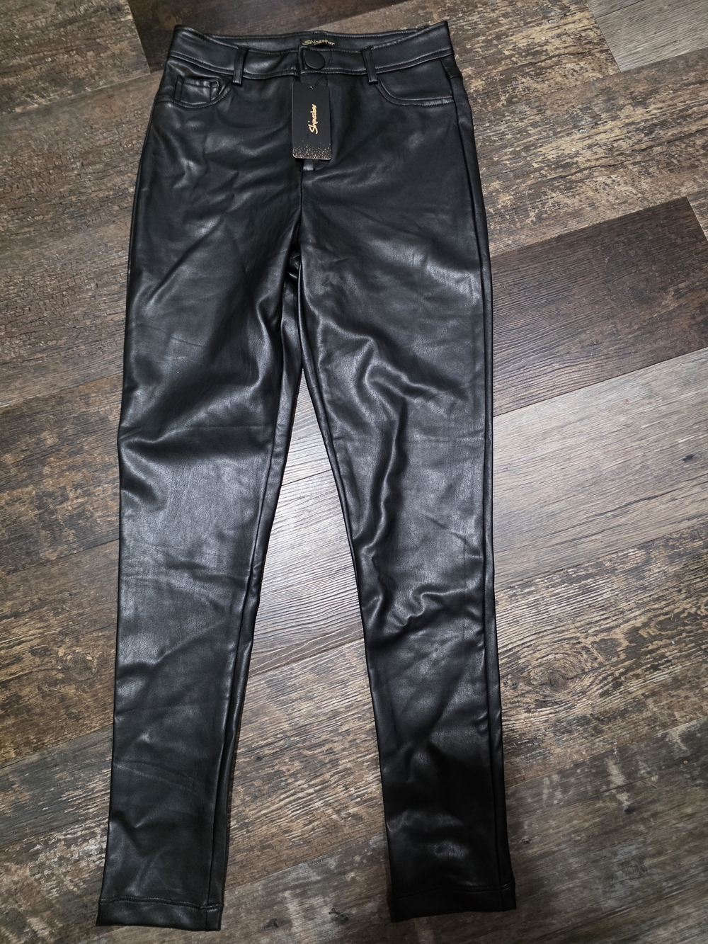 Shinestar Black Faux-Leather Straight Leg Pants